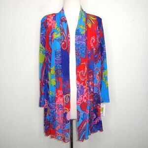 NEW Calessa Bright Colorful Patchwork Open Front Cardigan Topper Size L
